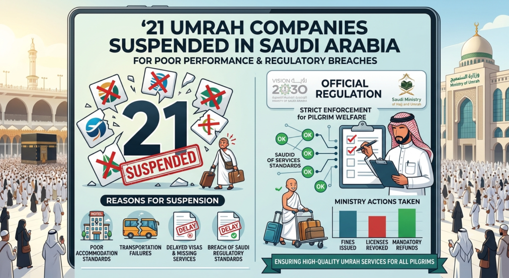 Pilgrims performing Umrah at the Grand Mosque in Makkah as Saudi authorities enforce stricter regulations on licensed Umrah companies